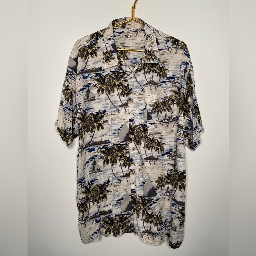 Cherokee Waikiki Wear Y2K Rayon Tropical Palm Trees Hawaiian Shirt Men’s XL